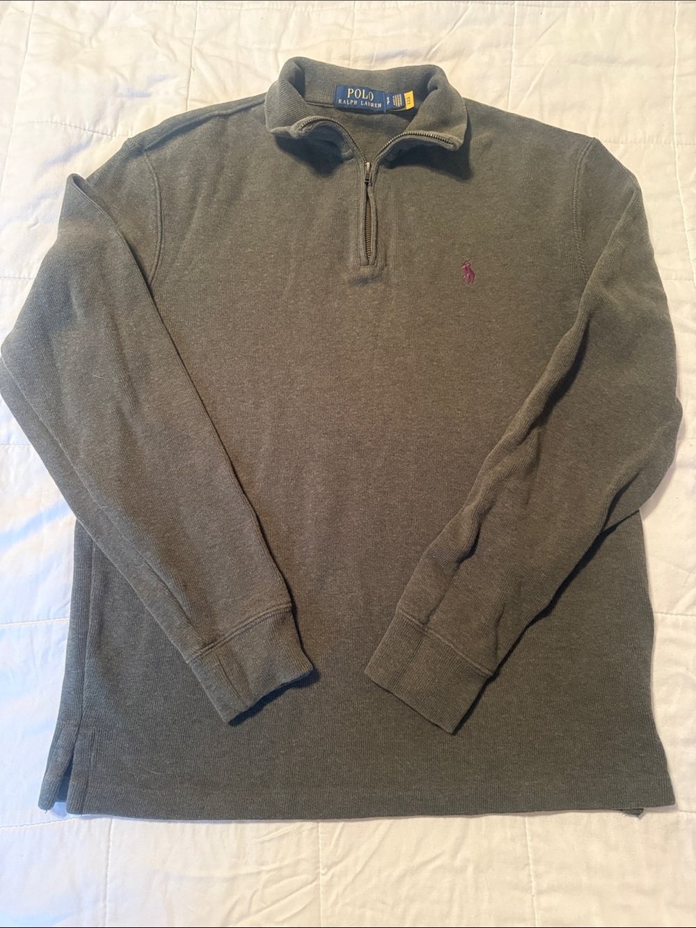 Men’s Polo by Ralph Lauren Olive Gray Half-Zip Sweater
